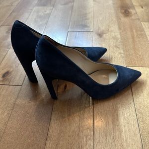 Navy suede block heels